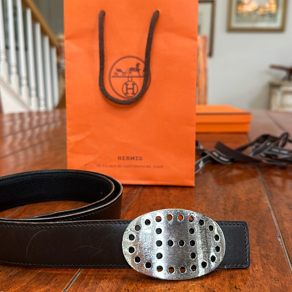 Hermes Belt brown/black. 37 1/4 inches.